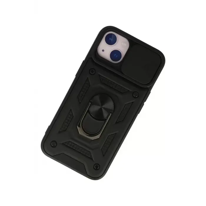 Newface Apple iPhone 15 Kılıf Pars Lens Yüzüklü Silikon - Siyah