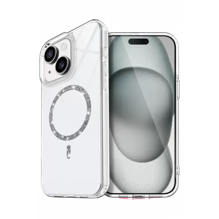 Newface Apple iPhone 15 Plus Live Diamond Magsafe Kapak - Şeffaf