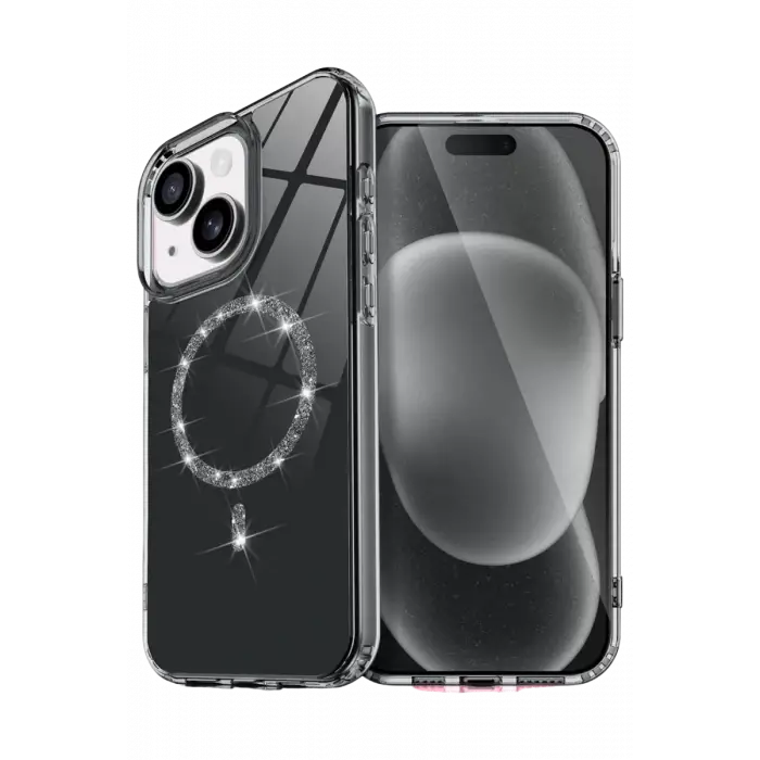 Newface Apple iPhone 15 Plus Live Diamond Magsafe Kapak - Siyah