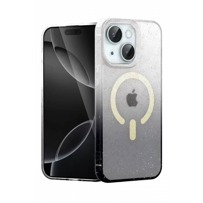 Newface Apple iPhone 15 Plus Pummel Shiny Magsafe Kapak - Siyah