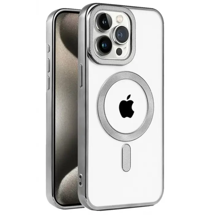 Newface Apple iPhone 15 Pro Kılıf Kronos Magsafe Kapak - Titanyum Gri