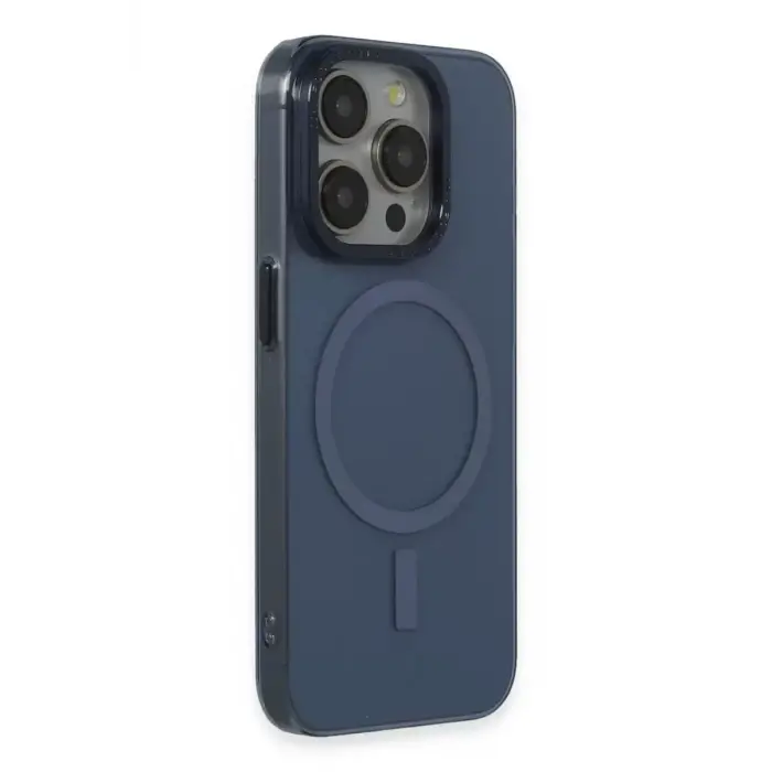 Newface Apple iPhone 15 Pro Max Kılıf Anka PC Magneticsafe Sert Metal Kapak - Lacivert
