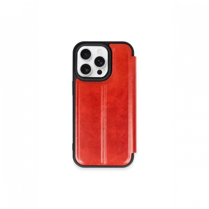 Newface Apple iPhone 15 Pro Max Kılıf Flip Cover - Kırmızı