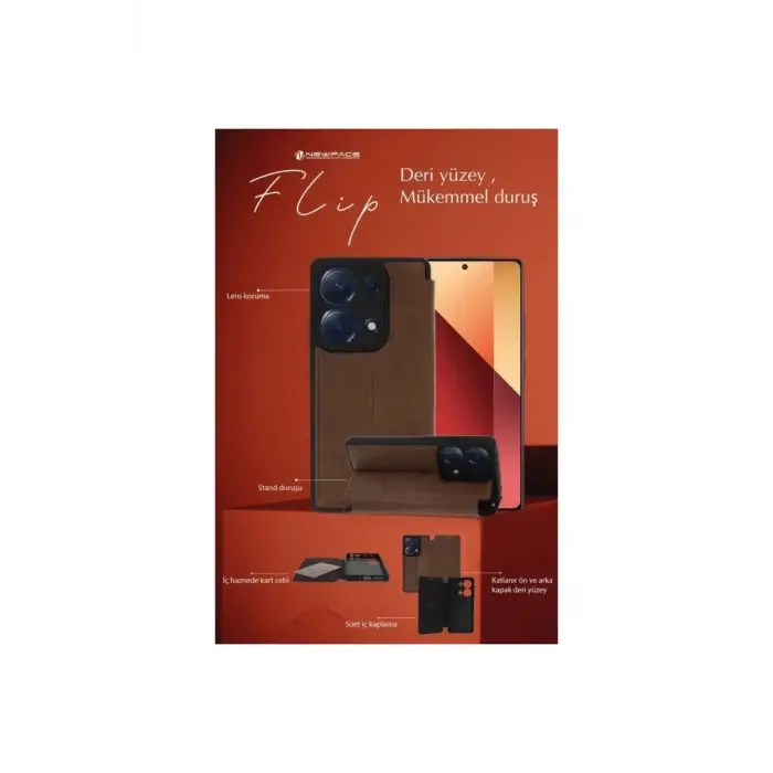 Newface Apple iPhone 15 Pro Max Kılıf Flip Cover - Taba