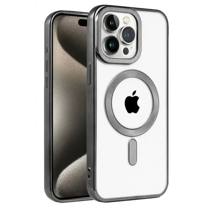 Newface Apple iPhone 15 Pro Max Kılıf Kronos Magsafe Kapak - Siyah