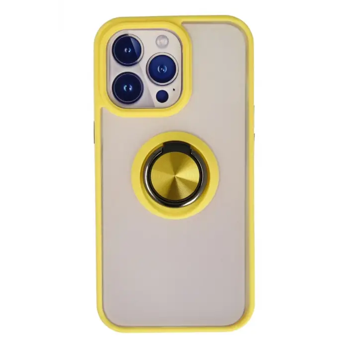 Newface Apple iPhone 15 Pro Max Kılıf Montreal Yüzüklü Silikon Kapak - Sarı