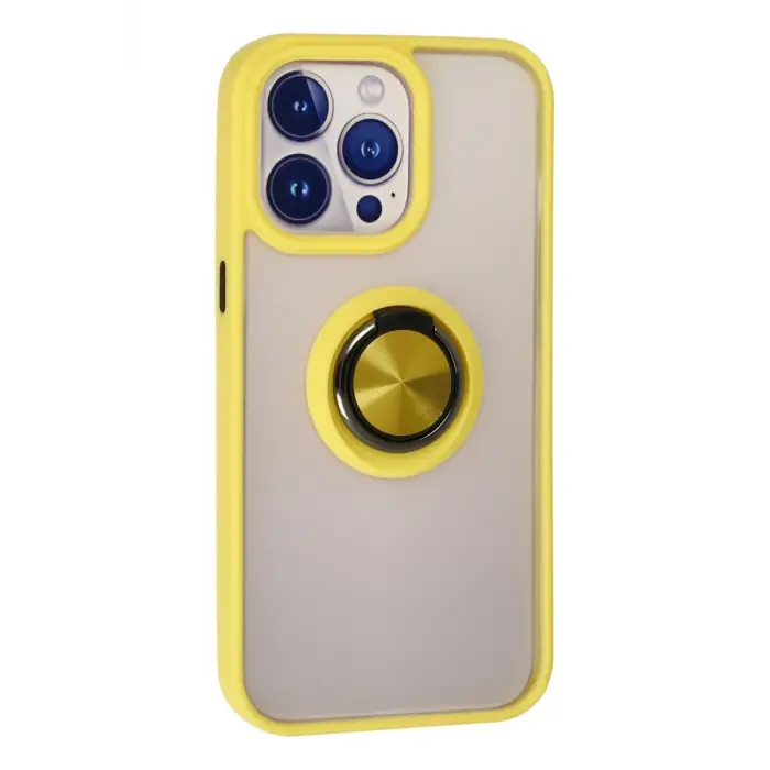 Newface Apple iPhone 15 Pro Max Kılıf Montreal Yüzüklü Silikon Kapak - Sarı