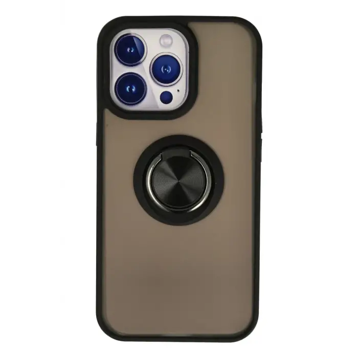 Newface Apple iPhone 15 Pro Max Kılıf Montreal Yüzüklü Silikon Kapak - Siyah