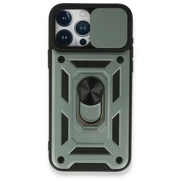 Newface Apple iPhone 15 Pro Max Kılıf Pars Lens Yüzüklü Silikon - Yeşil