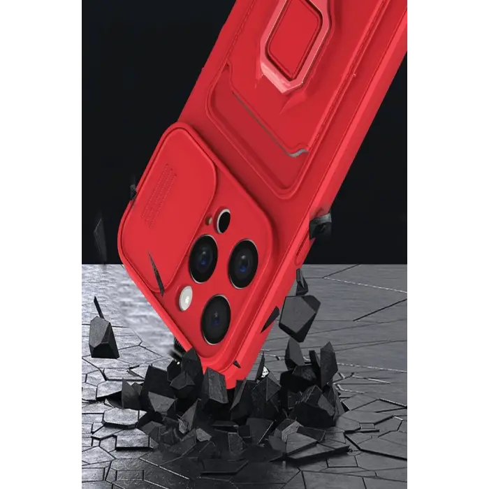 Newface Apple iPhone 15 Pro Max Kılıf Zuma Kartvizitli Yüzüklü Silikon - Kırmızı
