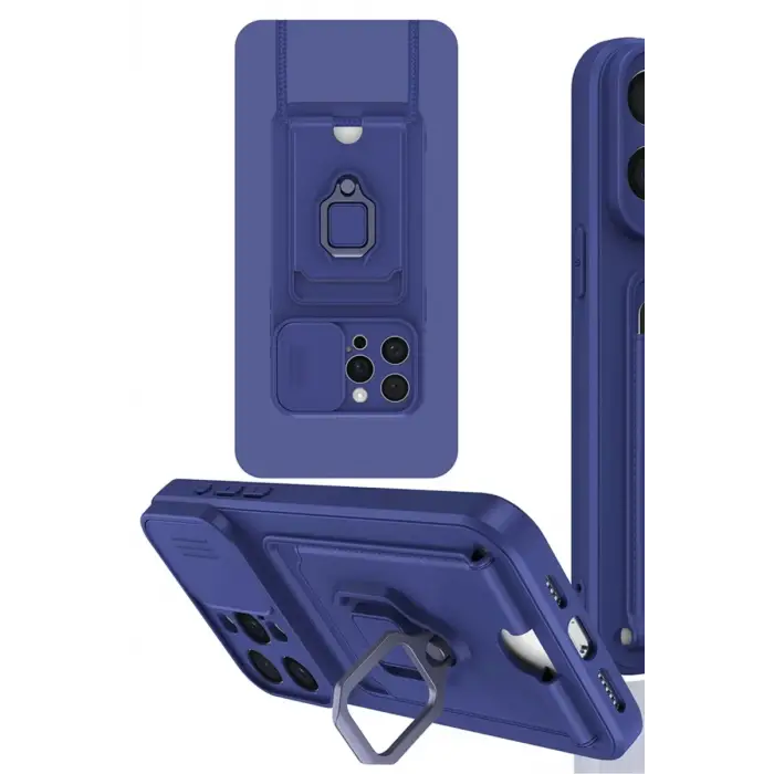 Newface Apple iPhone 15 Pro Max Kılıf Zuma Kartvizitli Yüzüklü Silikon - Lacivert