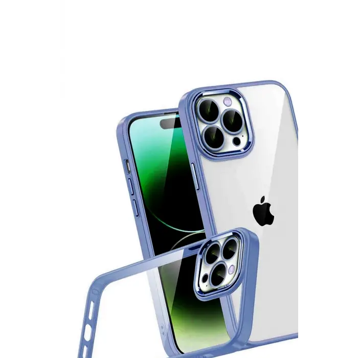 Newface Apple iPhone 15 Pro Max Razer Lensli Silikon - Açık Mavi