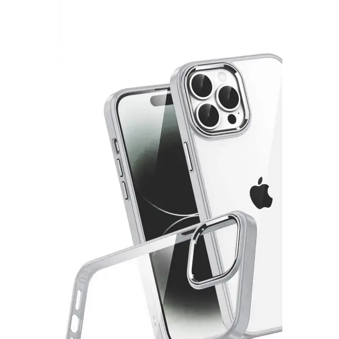 Newface Apple iPhone 15 Pro Max Razer Lensli Silikon - Gümüş