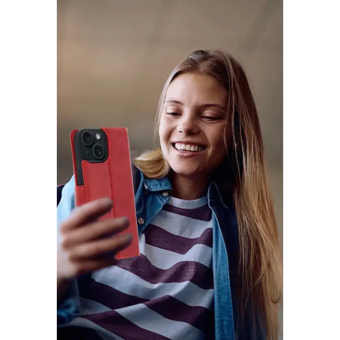 Newface Apple iPhone 15 Trend S Plus Kapaklı Kılıf - Kırmızı