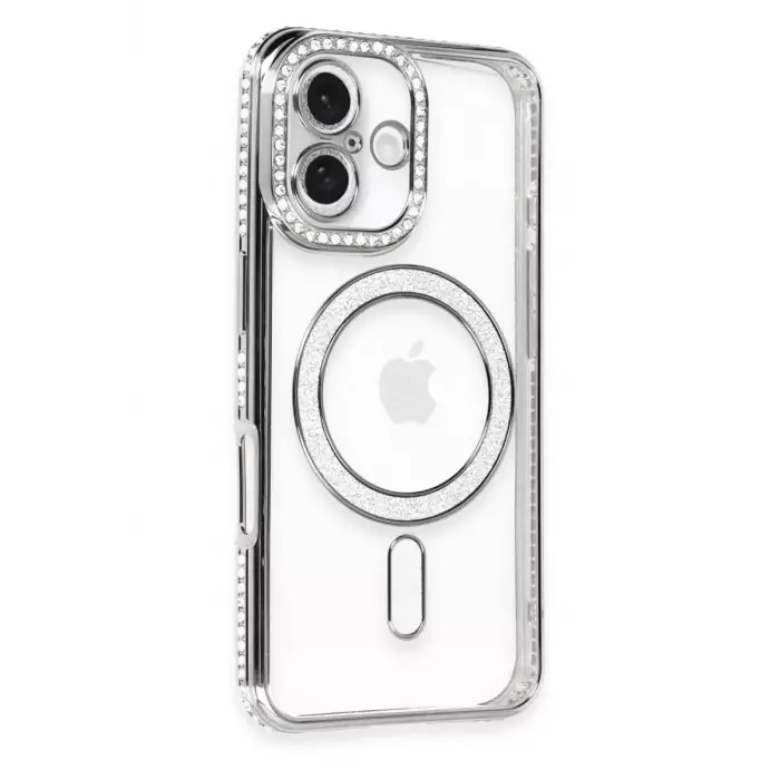 Newface Apple iPhone 16 Kılıf Joke Simli Magneticsafe Kılıf - Gri