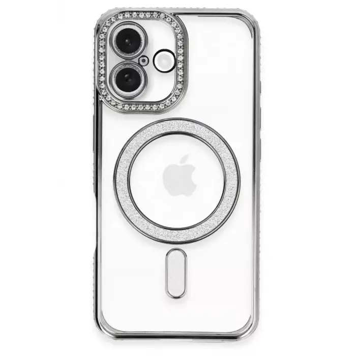 Newface Apple iPhone 16 Kılıf Joke Simli Magneticsafe Kılıf - Gri