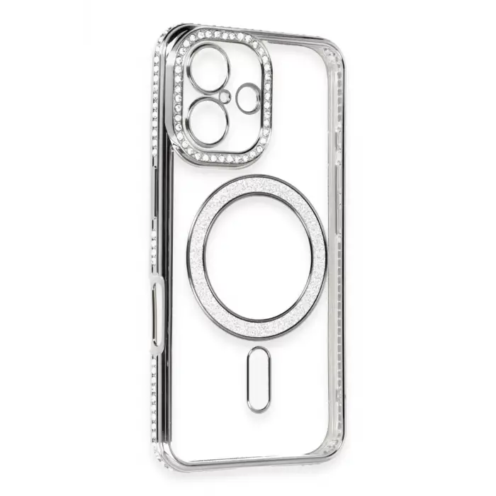 Newface Apple iPhone 16 Kılıf Joke Simli Magneticsafe Kılıf - Gri