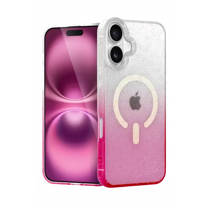 Newface Apple iPhone 16 Pummel Shiny Magsafe Kapak - Pembe