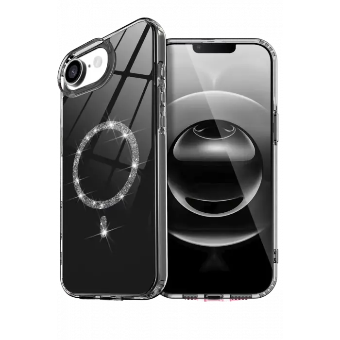 Newface Apple iPhone 16E Live Diamond Magsafe Kapak - Siyah