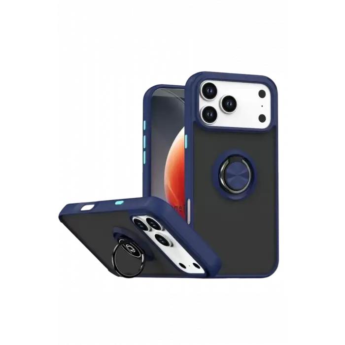 Newface Apple iPhone 17 Pro Max Montreal Yüzüklü Silikon Kapak - Lacivert