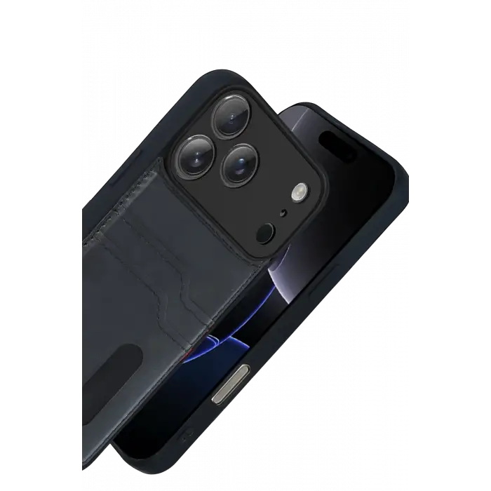 Newface Apple iPhone 17 Pro Sara Kartvizitli Deri Kılıf - Siyah