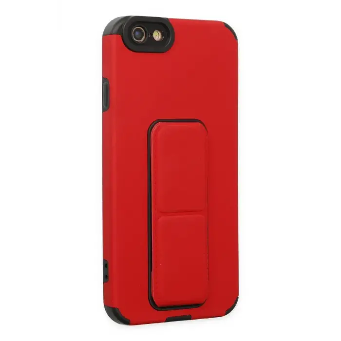 Newface Apple iPhone 6 Kılıf Mega Standlı Silikon - Kırmızı