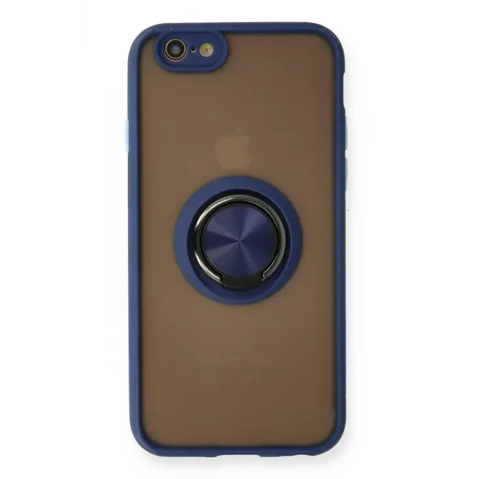 Newface Apple iPhone 6 Kılıf Montreal Yüzüklü Silikon Kapak - Lacivert