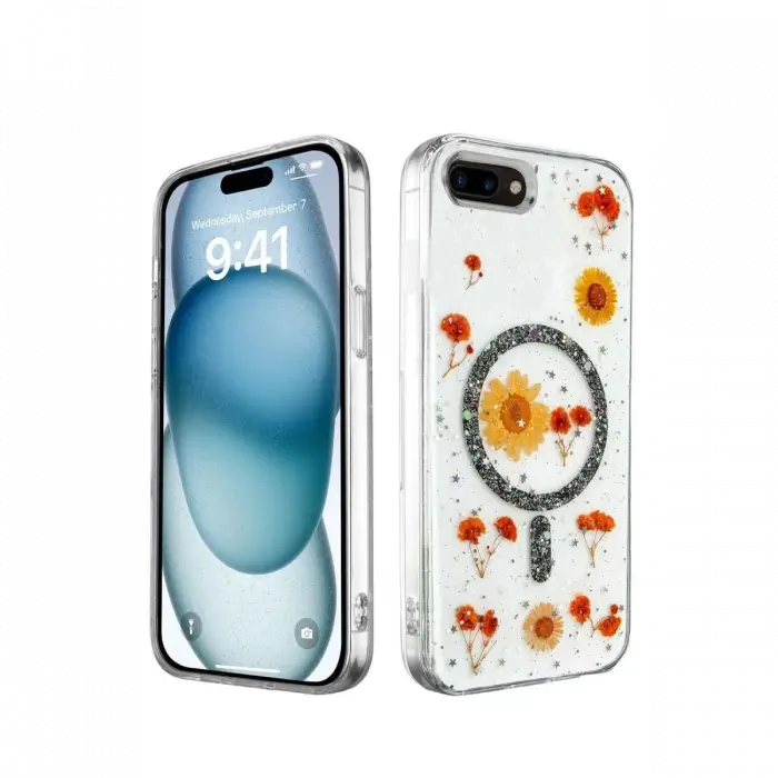 Newface Apple iPhone 7 Kılıf Daisy Simli Magsafe Kapak - Siyah
