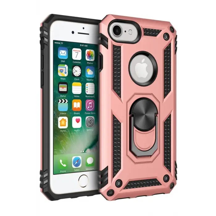 Newface Apple iPhone 7 Kılıf Sofya Yüzüklü Silikon Kapak - Rose