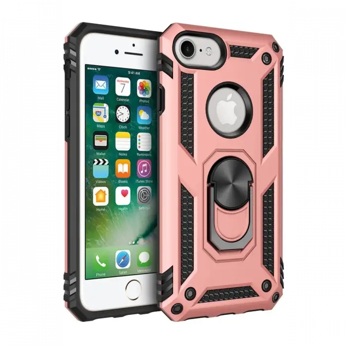 Newface Apple iPhone 7 Kılıf Sofya Yüzüklü Silikon Kapak - Rose