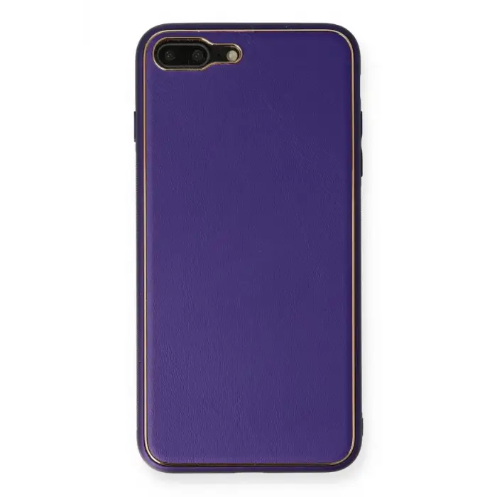 Newface Apple iPhone 7 Plus Kılıf Coco Deri Silikon Kapak - Mor
