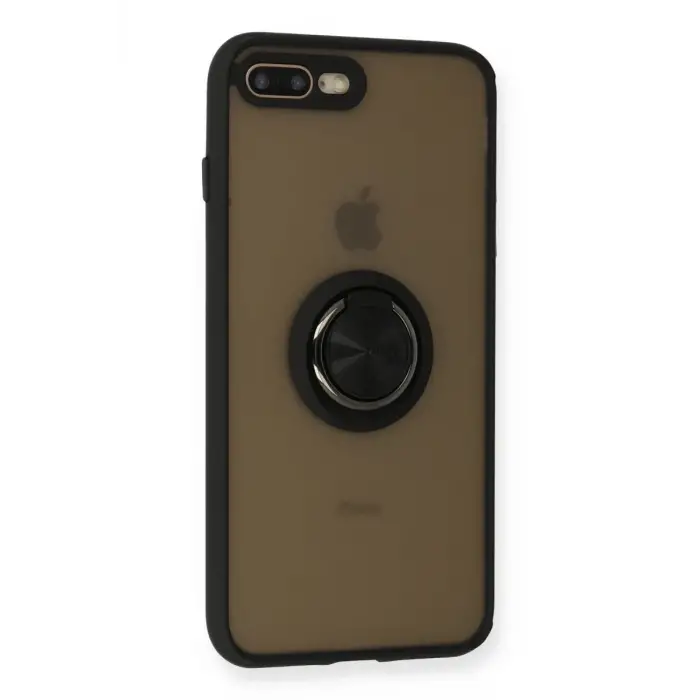 Newface Apple iPhone 7 Plus Kılıf Montreal Yüzüklü Silikon Kapak - Siyah