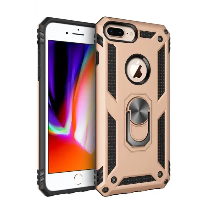 Newface Apple iPhone 7 Plus Kılıf Sofya Yüzüklü Silikon Kapak - Gold