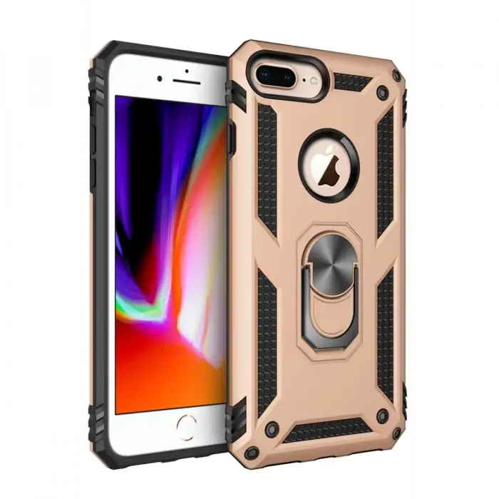 Newface Apple iPhone 7 Plus Kılıf Sofya Yüzüklü Silikon Kapak - Gold