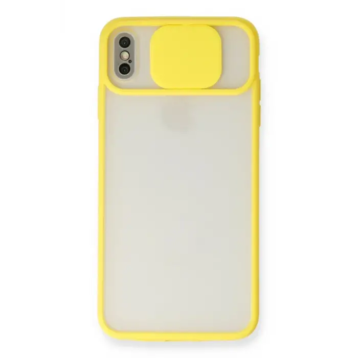 Newface Apple iPhone X Kılıf Palm Buzlu Kamera Sürgülü Silikon - Sarı