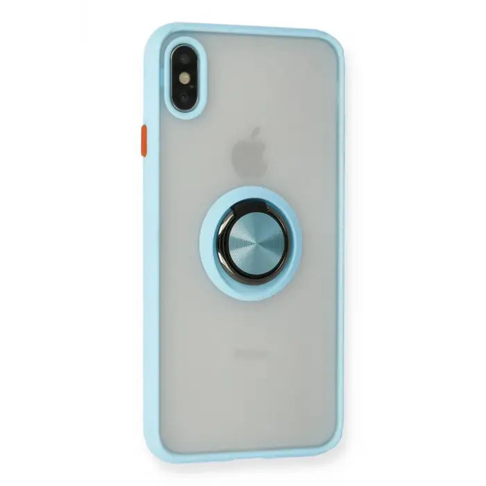 Newface Apple iPhone XS Max Kılıf Montreal Yüzüklü Silikon Kapak - Buz Mavi