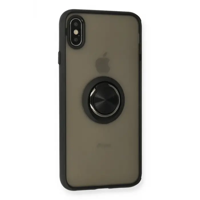 Newface Apple iPhone XS Max Kılıf Montreal Yüzüklü Silikon Kapak - Siyah