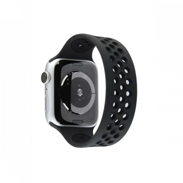 Newface Apple Watch 42mm Ayarlı Delikli Silikon Kordon - Siyah-Siyah