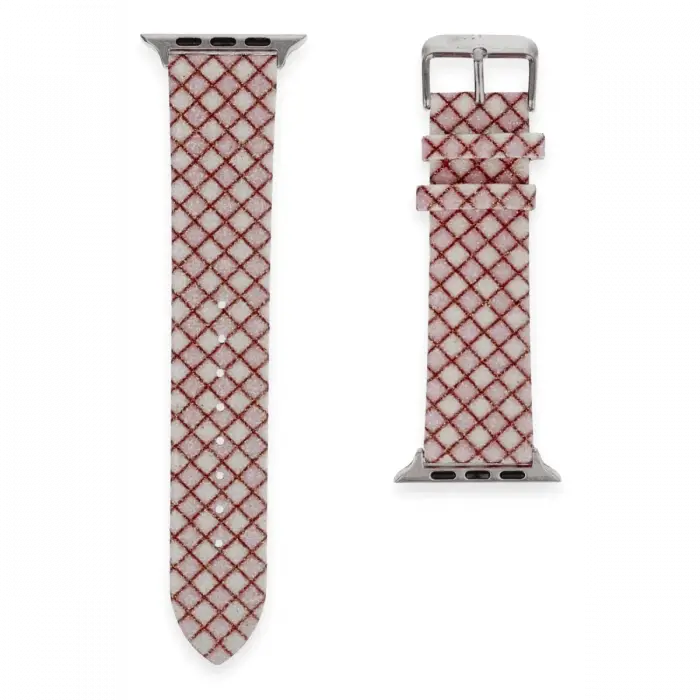 Newface Apple Watch 42mm Karo Motif Kordon - Pembe