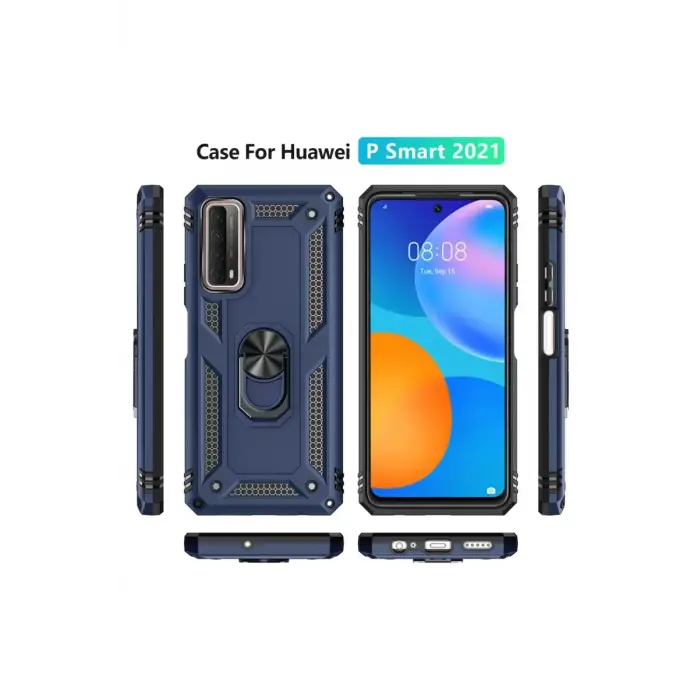 Newface Huawei P Smart 2021 Kılıf Sofya Yüzüklü Silikon Kapak - Lacivert