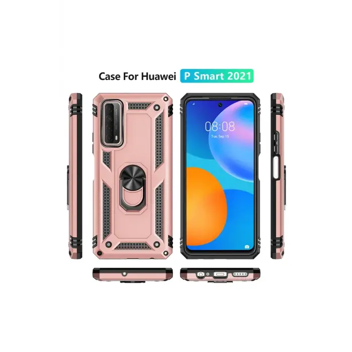 Newface Huawei P Smart 2021 Kılıf Sofya Yüzüklü Silikon Kapak - Rose