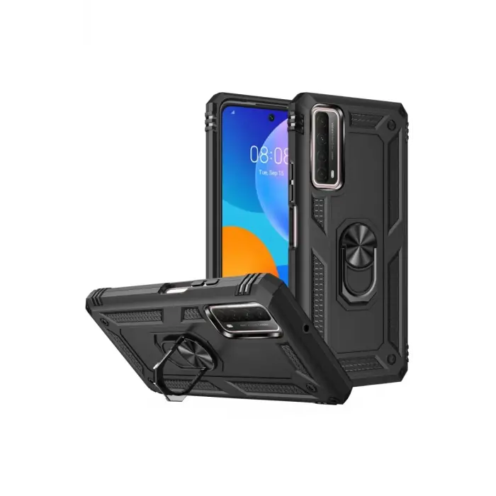Newface Huawei P Smart 2021 Kılıf Sofya Yüzüklü Silikon Kapak - Siyah