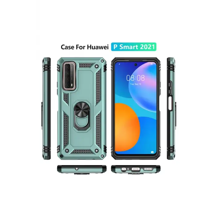 Newface Huawei P Smart 2021 Kılıf Sofya Yüzüklü Silikon Kapak - Yeşil