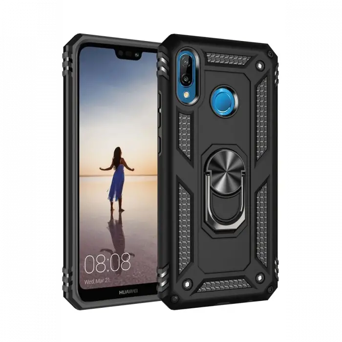 Newface Huawei P20 Lite Kılıf Sofya Yüzüklü Silikon Kapak - Siyah