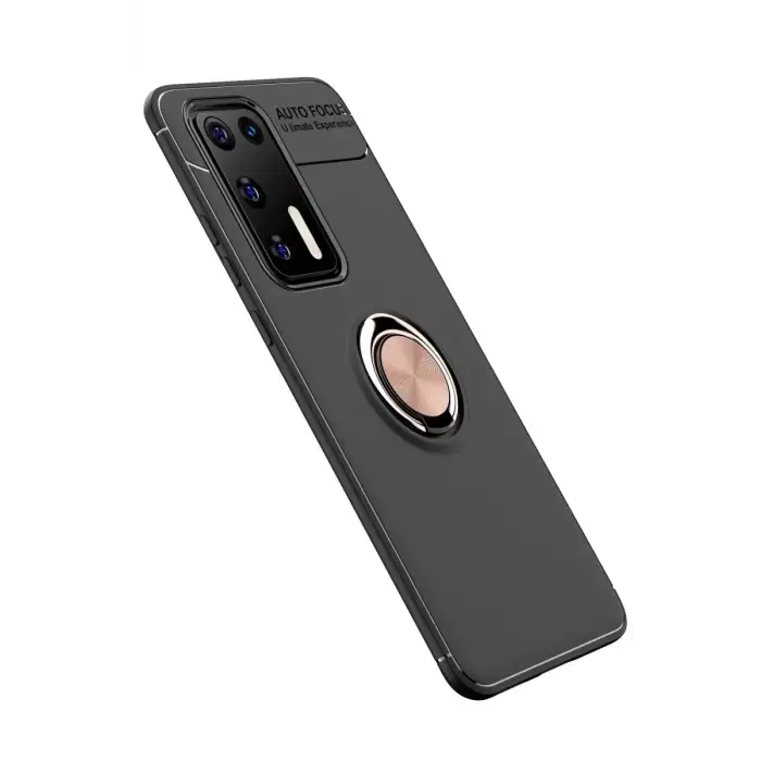 Newface Huawei P40 Kılıf Range Yüzüklü Silikon - Siyah-Gold