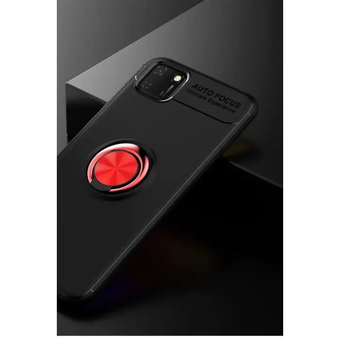 Newface Huawei Y5P Kılıf Range Yüzüklü Silikon - Siyah-Kırmızı