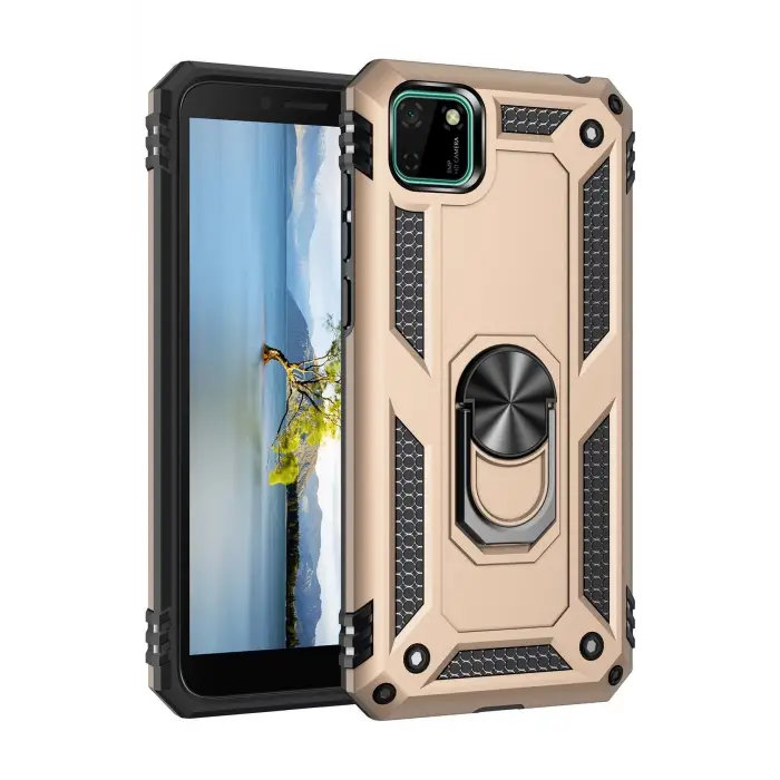 Newface Huawei Y5P Kılıf Sofya Yüzüklü Silikon Kapak - Gold