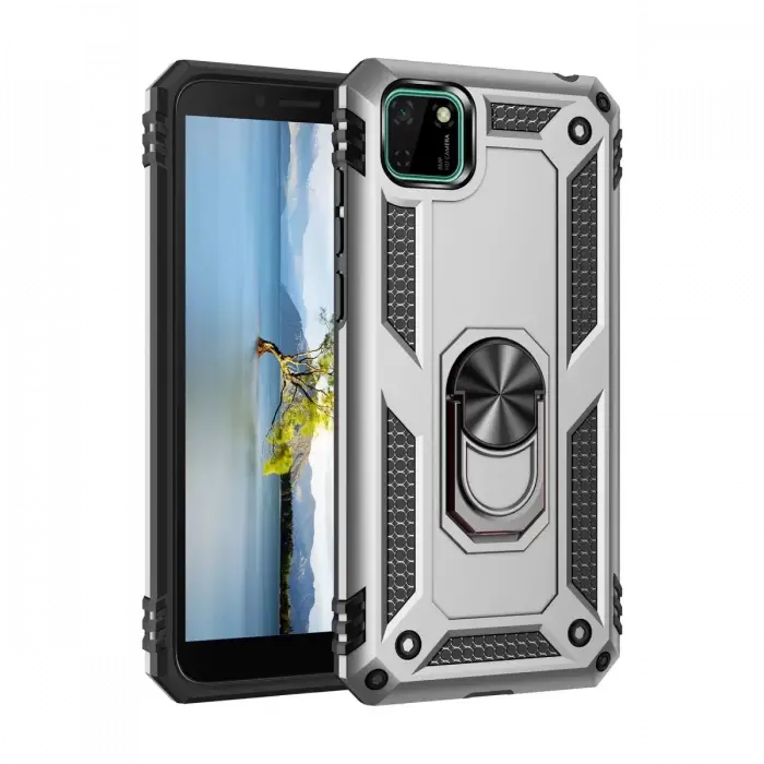 Newface Huawei Y5P Kılıf Sofya Yüzüklü Silikon Kapak - Gümüş