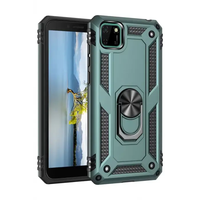 Newface Huawei Y5P Kılıf Sofya Yüzüklü Silikon Kapak - Yeşil
