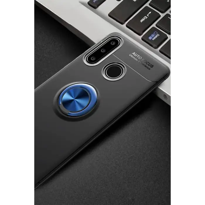 Newface Huawei Y6P Kılıf Range Yüzüklü Silikon - Siyah-Mavi